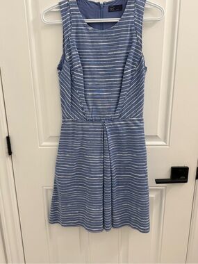 Striped Blue Sleeveless A-Line Mini Dress